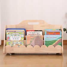 Double-Sided Kids Bookshelf with Wheels,Childen Bookcase,Toddler Book Rack,Woode