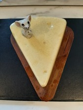 Vintage Cheese Dome Cover Mouse In A Cheese Wedge Ceramic On Wooden Base used