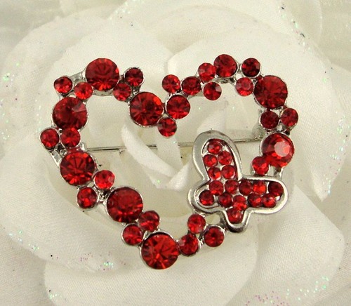 Silver tone pink red heart - tone,