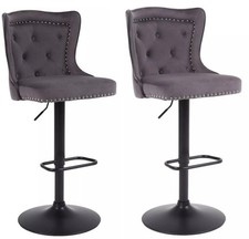 2 x Grey Velvet Barstools Ring