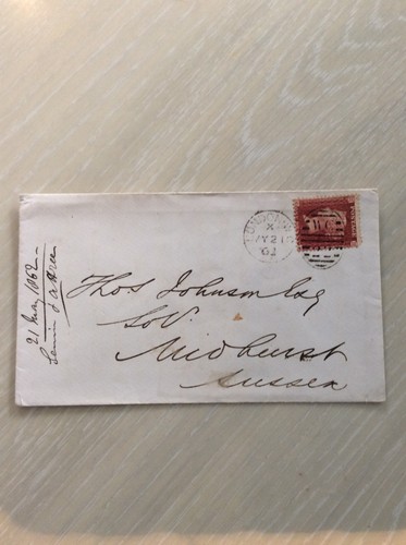Penny red env - red, 1862