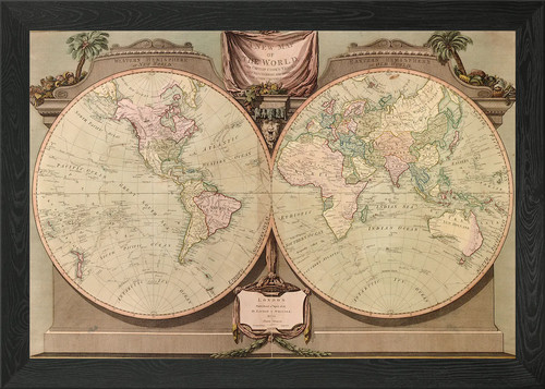 Old antique map framed wall - map,