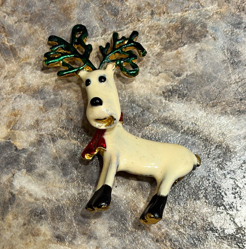 Enamel reindeer brooch pin - reindeer,