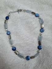 Pia Jewellery Pearl And Soapstone Vintage Blue And Silver Necklace