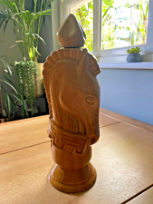 Vintage Mid Century Old Crow Whiskey Decanter - KNIGHT Chess Piece Mustard Glaze