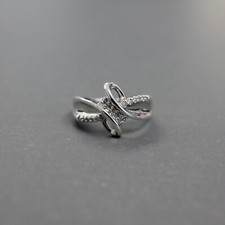 Sterling Silver & Diamond Ladies Swirl Swoop Tapered Band Ring Size 6.75