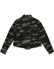 SUPERDRY Womens Crop Denim Jacket UK 14 Large  Khaki Camouflage Cotton BE03