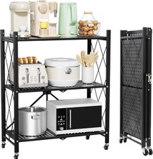 Folding Storage Shelves, 3 Tiers Metal Shelving Units for Storage 28.3×13.4×3...