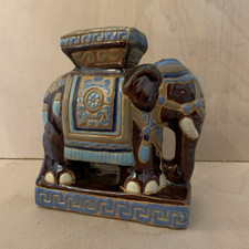 Indian Elephant - Glazed Ceramic Pottery - Ashtray - Hollywood Regency - Vintage