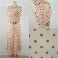 1940s 1950s Vintage style cream polka dot pleated dress UK Size 10 