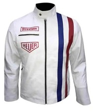 Steve McQueen White Cowhide Motorbike Leather Biker Motorcycle Jacket CE Armour