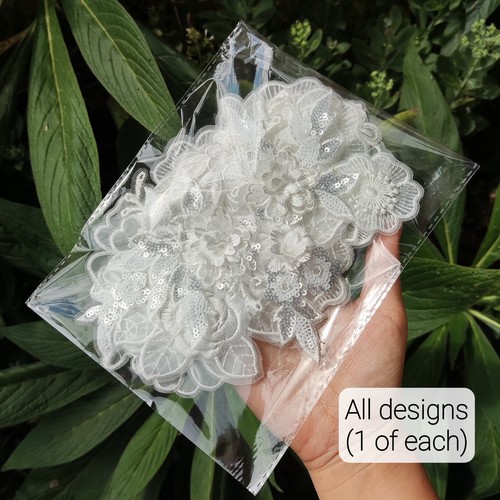 White flower applique patch - flower,