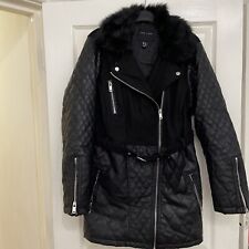 Women’s New Look Biker Style Quilted PVC /Wool Look Coat Size 14