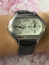 Tad Moore Double Time Watch Golf TM1498 Roman Number Rectangular Leather 