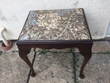 Brown Wooden Piano Stool Upholstered in Morris & Co Honeysuckle and Tulip Fabric