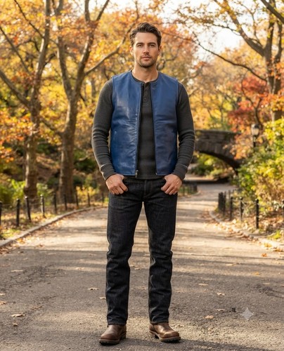 Men blue genuine lambskin - genuine,