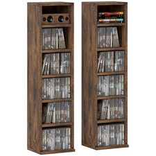 HOMCOM Set of 2 CD Storage Units with Adjustable Shelves Rustic Brown