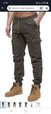 ENZO Mens Elasticated Waist Stretch Cuffed Cargo Pant Jeans