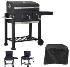 Large Charcoal BBQ Grill Smoker Trolley Barbecue Portable Black- FREE RAIN COVER