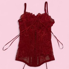 Vintage Red Lace Mesh Tie Up