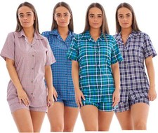 Ladies Yarn Dyed Woven Pyjama Set Shorts Regular Big Size Checkered Cotton Blend
