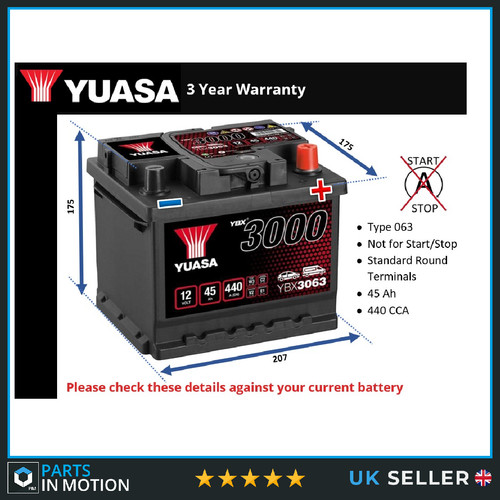 Car battery ybx3063 yuasa 063 - ybx3063,