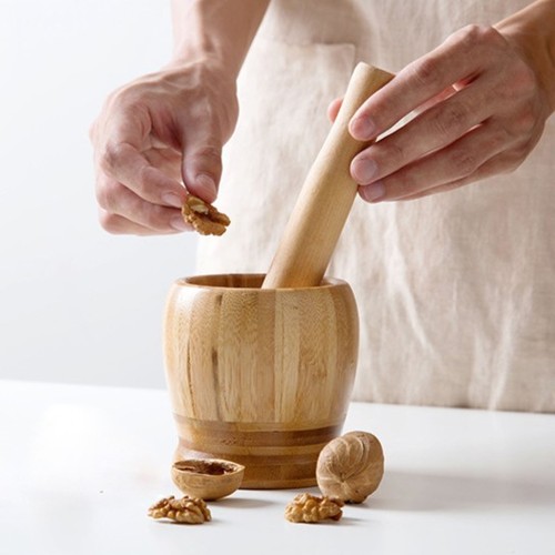Bamboo mortar and pestle set - bamboo,
