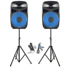 Vonyx VPS152A 15" LED Bluetooth Powered Speaker Pair DJ PA with Stands 1000W