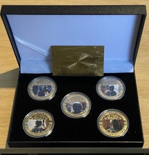 SET OF 5 MANDALORIAN STAR WARS 24 CARAT GOLD PLATED COMM COINS BU COA BOXED