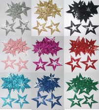 FABRIC GLITTER 35mm STAR OUTLINE IRON-ON HOTFIX DIY CRAFT TSHIRT TRANSFER PATCH