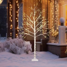 4FT Artificial White Birch Tree Pre-Lit LED Light for Indoor Covered Outdoor