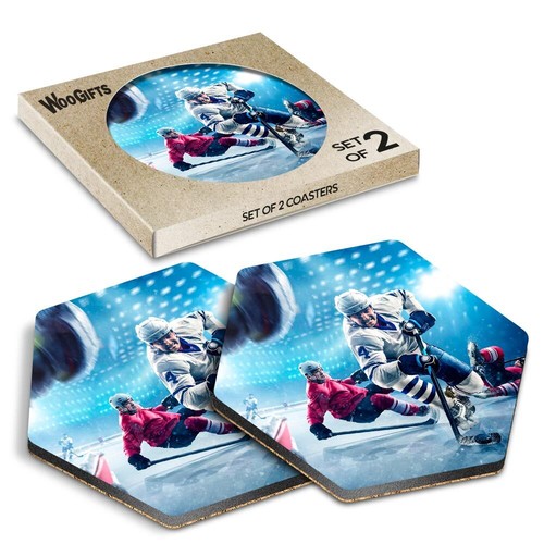 Hexagon mdf coaster ice hockey - mdf,