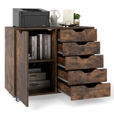 COSTWAY 5-Drawer Chest Mobile Chest of Drawers with Adjustable Shelf-Brown