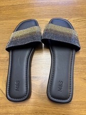 Marks And Spencer Women’s Diamonds Sliders Flip Flops Black Gold Size 5, EU38 