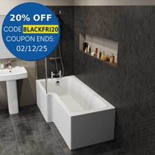 Designer Left & Right Hand L Shaped Shower Bath Tub 1600mm Shower Screen Panel