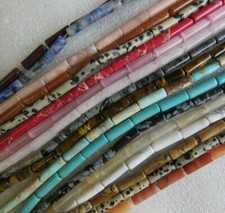 Semi-precious Gemstone TUBE Beads, 19 Designs 13mm long, 40cm (16”) String 30pcs