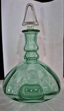 French Art Nouveau Green And Clear Decanter Liquor Or Absinthe Set