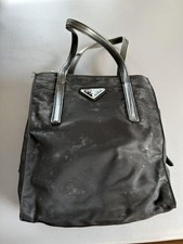 PRADA Black Nylon Tote Bag with Leather Handles, Zipper, Authentic, Used