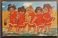 Comic Postcard 1905 Cherubic Children Red Bathing Costumes 'Aren't We Brave'