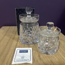VINTAGE STUART CRYSTAL GLASS MUSTARD POT WITH SILVER PLATED SPOON And One Other