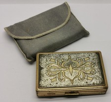 Vintage 1960s Gilt Metal Ladies Musical Clockwork Powder Compact Sankyo Mvt