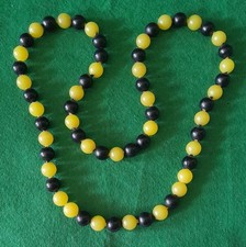 Vintage Popit Popper Bead Necklace, Pale Yellow and Black Beads, 60s-70s