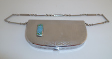 Vintage Art Deco 1920s Elginite Robins Egg Blue Guilloche & Silver Tone Compact