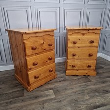 Retro Vintage Pair 2 Solid Wooden Pine Bedside Tables Chest Of Drawers Cabinets