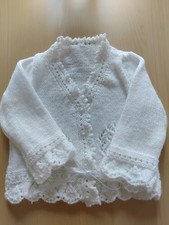 baby matinee coat 3 months.white.hand knitted.supersoft.lacy pattern
