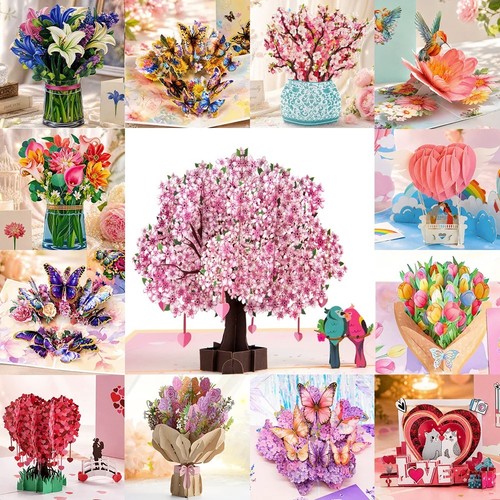 Pop flower greeting card - 3d,