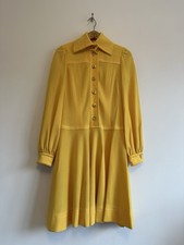 Vintage 1960’s Yellow Dress Below Knee Gold Buttons Size 10 Prop Cosplay Party