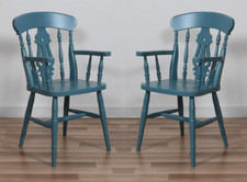 Set of 2 Painted Fiddle-Back Carver Chairs- F&B Stone Blue- Choice of Colours 