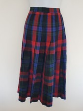 Vintage Skirt Midi Check Tartan Kilt Pleated Red Green Blue Wool Size 8 Smart