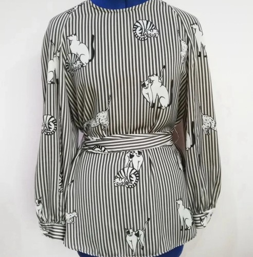 Brown white stripe cat print - &,